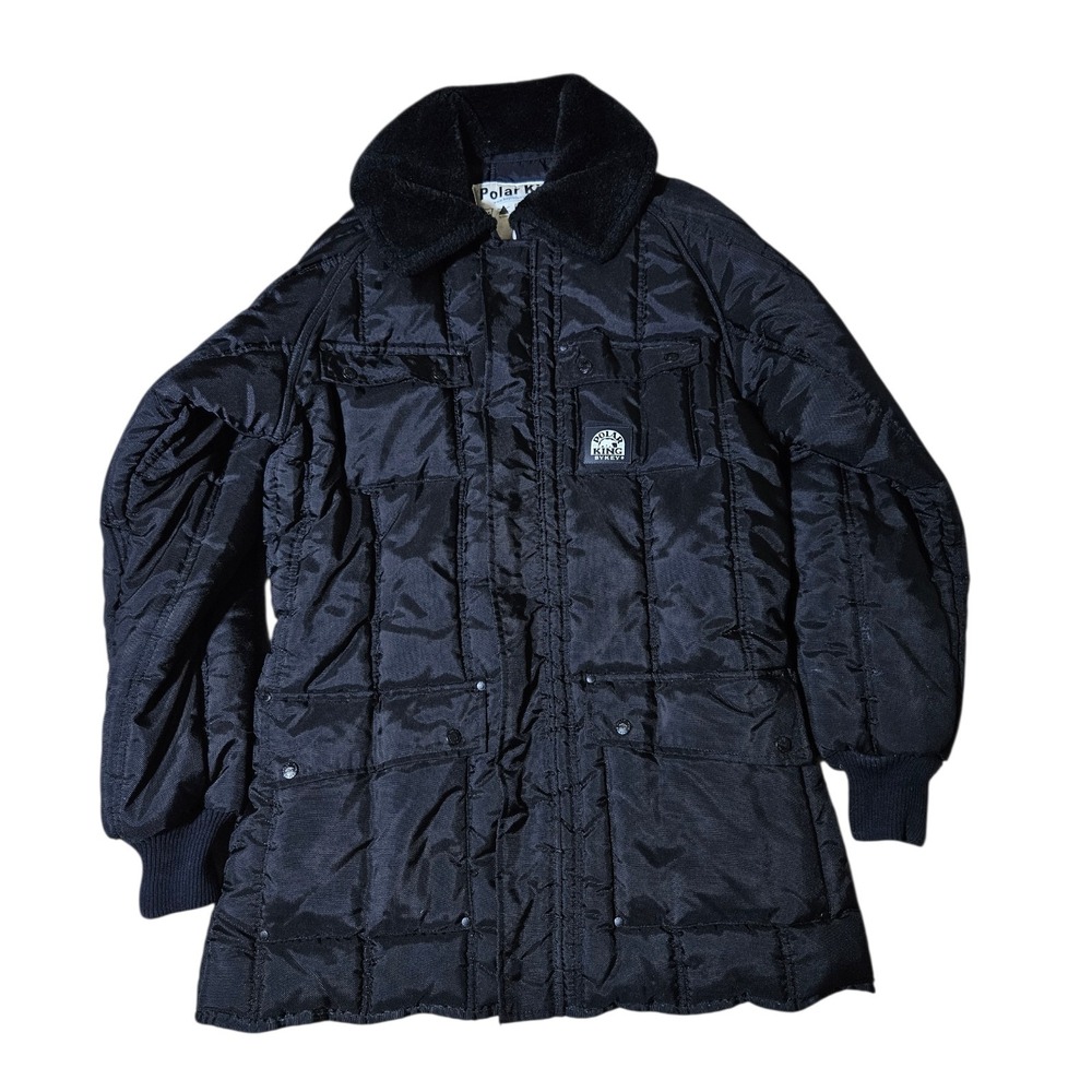 Polar King Black Quilted Mens Large Tall Puffer Fur Collar Winter Cold Jacket